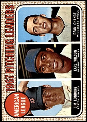 1968 Topps # 10 СРЕД ВСИЧКИ лидери накланяме Дийн Ченс / Джим Лонборг /Ърл Уилсън Ред Сокс / Тайгърс /Туинс (Бейзболна картичка) (Лонборг правилно написан на гърба и Златен з