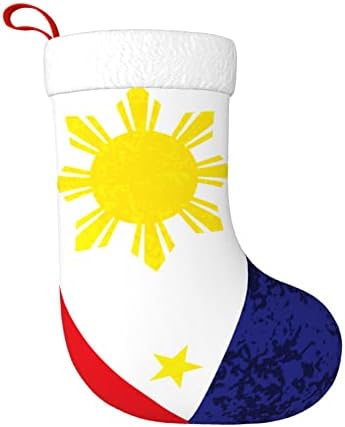 QG ZZX Коледни Чорапи с Бяла Супер Меки Плюшени Белезници, Коледни Чорапи с Флага на Филипините, Коледни Украси,
