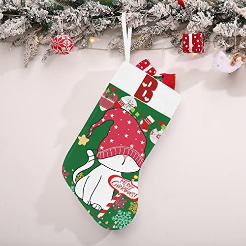 Коледни Чорапи с монограм Santa Котка с Буквата Б и Сърце с Размер 18 инча Зелено-Бял цвят