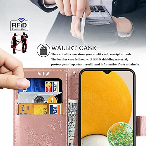 Чанта-портфейл kazineer от естествена кожа за Samsung Galaxy A13 5G с отделения за карти с RFID заключване (Розово злато)