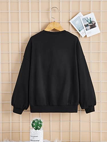 LEWGEL / Модни блузи и жилетки за момичета, hoody с открити рамене и принтом мечка за момичета (Цвят: черен