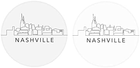 Минималистичен B & W Tennessee Nashville Skyline, декорация за дома Joyride, 2 керамични автомобилни влакчета, кръгли подложки 2,65 инча, комплект от 2 теми, аксесоар за колата, Запазва а