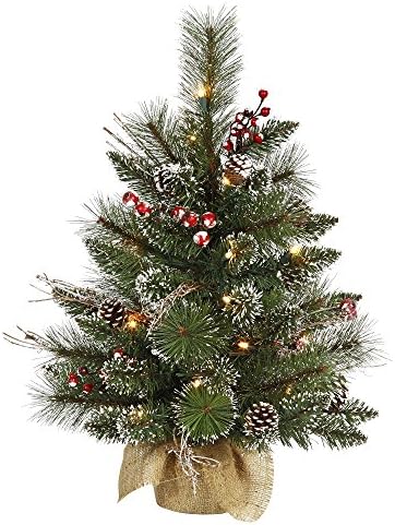 Изкуствено Коледно Дърво от Бор и горски плодове Vickerman 3' Със своите снежни Топчета, Прозрачни Гирлянди с подсветка от твърди Мазоли, Сезонен Декор за дома си с Декор