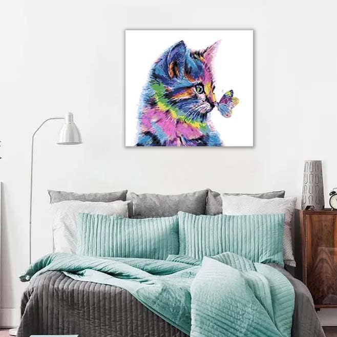 ZYCH Живопис с маслени бои домашни котки pro пеперуда Платно на стенно изкуство, съвременно произведение, декорация