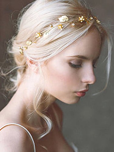 Yean Bride Сватбени Превръзка на Главата от Лоза Сусальное Злато Сватбени Аксесоари за Жени (Злато) (Gold)
