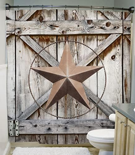 Завеса за душ на вратата на Плевнята, в селски стил, Завеса за душа в стил Western Texas Star, Реколта Дървена