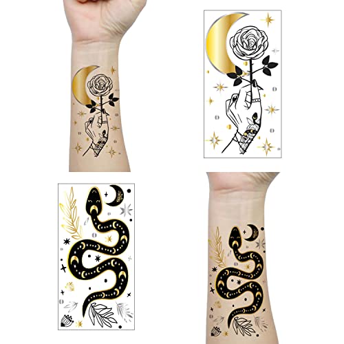 9 Листа Металик Цвят: Златист, Сребрист, Черен Временна Татуировка, Ръцете, Татуировка на Лицето, Стикер за