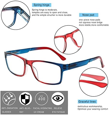 Очила за четене Henotin, 5 Опаковки, Блокиране на Синя Светлина, Четци с Пружинным тръба на шарнирна Връзка,