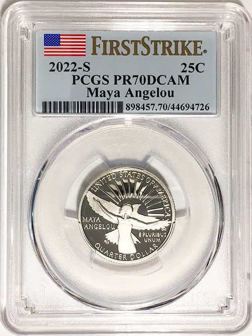 Американски женски тримесечие на 2022-те Години в защитно облекло Maya Angelou Quarter PR 70 DCAM First Strike