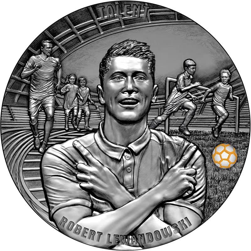 2022 Робърт ДЕ Lewandowski PowerCoin Талант Път към Мечтата 1 Кг Сребърна монета от 50$ Ниуе 2022 Антични Гарнитури