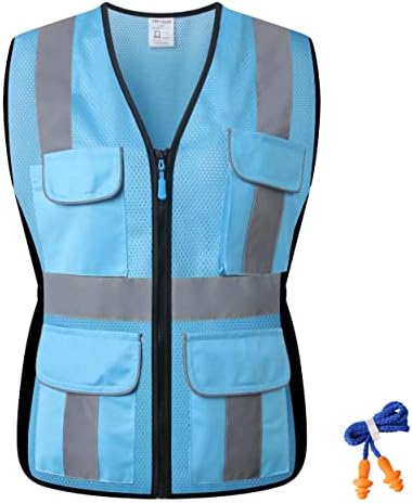 RSMINUO, отразяваща жилетка за безопасност за жени, окото дишащи дамски работни дрехи с джобове и цип