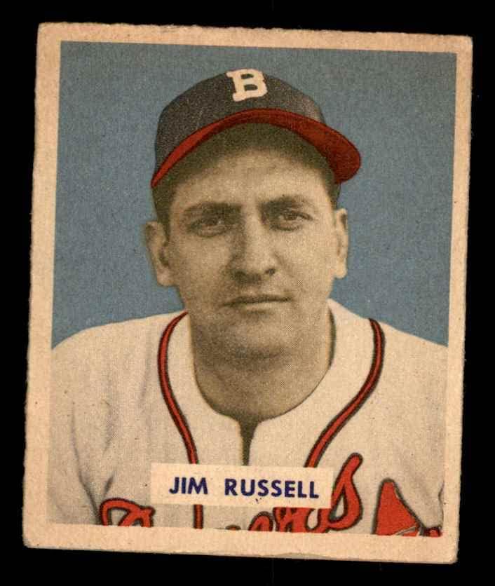1949 Боуман 235 Джим Ръсел Бостън Брейвз (Бейзболна картичка) VG Braves