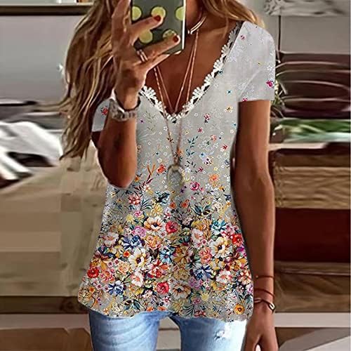 Жена Жилетка с дълъг ръкав, тениски с Флорални Принтом, Топ, Ежедневни тениски с Къси ръкави, Пролетни Пуловери