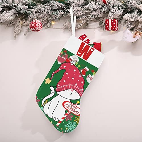 Коледни Чорапи с монограм Santa Котка с Буквата W и Сърце с Размер 18 инча Зелено-Бял цвят