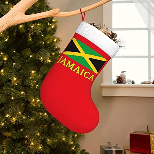 QG ZZX Коледни Чорапи с Бяла Супер Меки Плюшени Белезници, Коледни Чорапи с Флага на Ямайка, Коледни Украси, Отглеждане