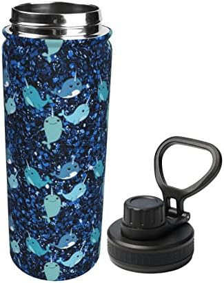 Бутилка за вода Сладко-Narwhal-Blue-Giltter 18 Грама, Широка Колба От Неръждаема Стомана С Вакуумна Изолация и Херметически капак с улей