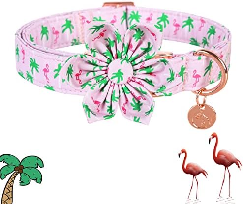 Нашийник за кучета DOGWONG Flamingo с Цвете, Памук Розов Нашийник за Кучета Удобен Регулируем Нашийник за Малки, Средни и Големи Кучета