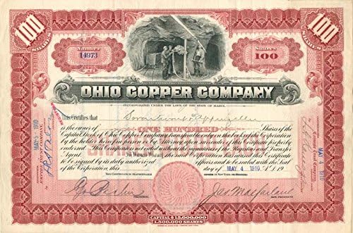 Ohio Copper Co. - Склад за сертификат