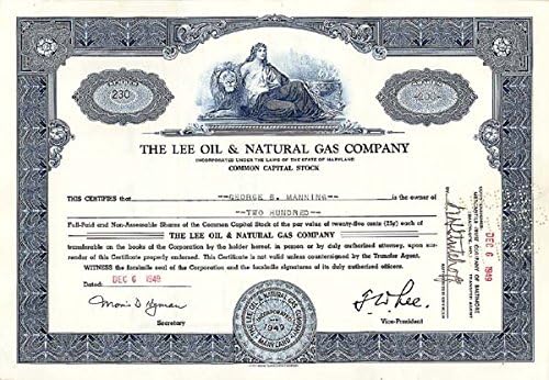 Lee Oil and Natural Gas Co. - Склад за сертификат