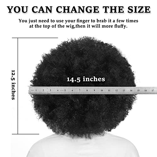 14 Инча Афро перука, за чернокожите жени Къса 70-те големи синтетични къдрава черна афро перуки