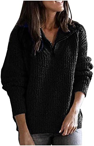 NOKMOPO/ Блузи за жени, Зимни Всекидневни Свободен Обикновен Пуловер с Дълъг Ръкав и яка-ботуш с цип