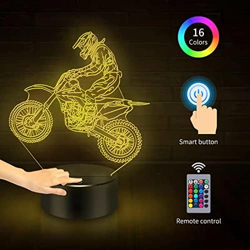 Подарък BASSI Dirt Bike 3D лека нощ, 16 Цвята, което променя Дистанционно Управление на Мотоциклет Лампа, led