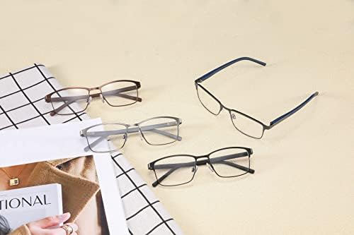 4 Опаковки Очила за четене за мъже, Блокер синя светлина Компютърни Ридеры, които Предпазват от ултравиолетовите лъчи/напрежение за очите / отблясъци, Очила метална