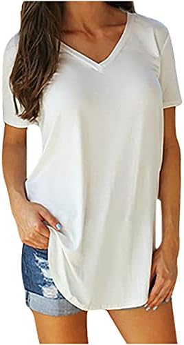 Обикновена Тениска за жени, Дамски Блузи с Къс ръкав, Блуза с V-образно деколте, Ежедневни Лятна Туника, Върхове