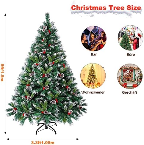 Коледно дърво, 5 метра, Изкуствена Коледна Елха от Цели PVC, Ела на Северна Долина, Включва Стойка, Червени Шишарки, Борови Шишарки