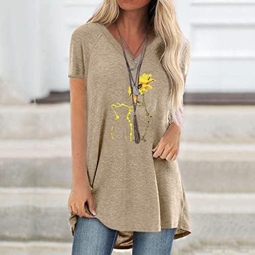 Женска Тениска с Къс Ръкав 2023, Памучен Блуза Sun Котка, на Слънчогледа с Цветен Модел, Скъпа Блуза за Късна
