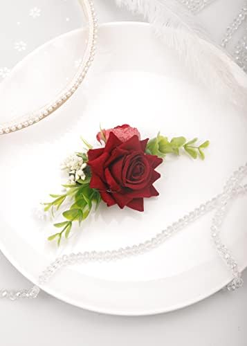 Jumwrit Сватбена Роза Шнола За Коса Цвете Родословни Модни Листа Шапки Сватбени Флорални Аксесоари За Коса за