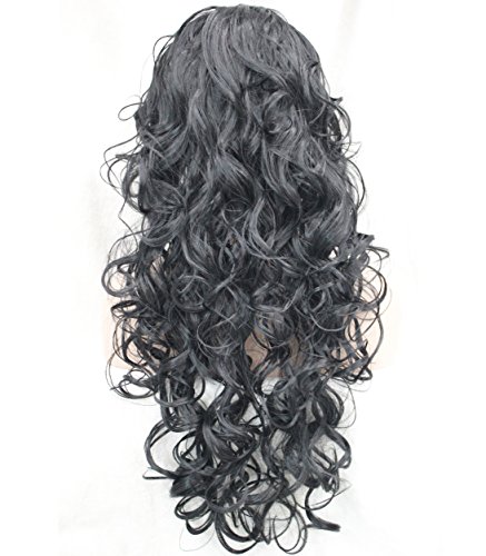 Перука с превръзка на главата 3/4 дамски тъмно черна дълга къдрава перуки за жени, дамски перуки Wiginway