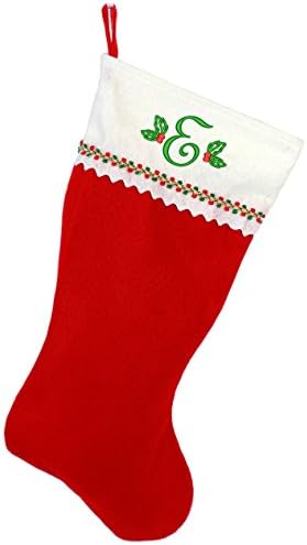 Коледни Чорапи с бродирани мен монограм, Червено-Бяло фетр, Инициал E