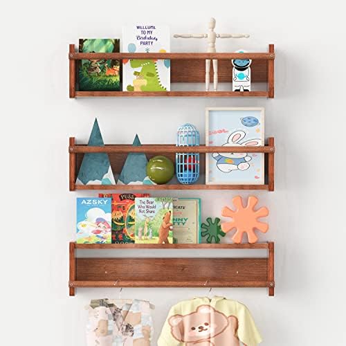 AZSKY Светло Орехова Плаващ bookshelf за детска стая, 24-Инчов Монтиране на стена, етажерка за детска стая за