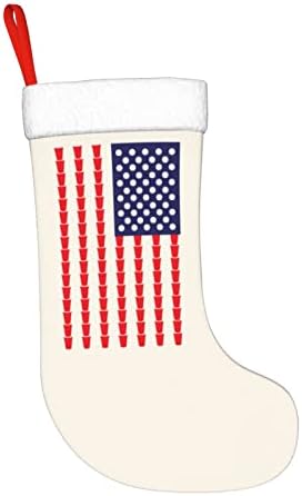 QG ZZX Бира Понг Американски Флаг Коледен Отглеждане на Коледни Чорапи, Окачен Чорап За Камина 18 Инча Празнична