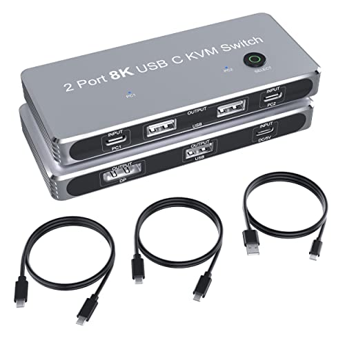 KVM switch Anehmeta USB-C, 8K KVM превключватели DP 1.4 2xUSB-C с КОМПЮТЪР на един монитор DisplayPort 8K @