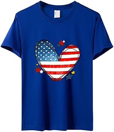 На 4 юли, Женска Тениска с Флага на САЩ, Ежедневни Летни Тениски с кръгло деколте и къси ръкави в Звездната
