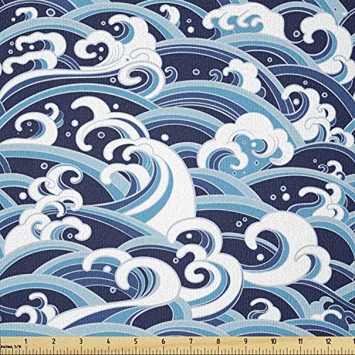 Японската Вълнообразни плат Ambesonne в Парцела, Традиционен Ориенталски Модел с вълните от Вспененной вода,