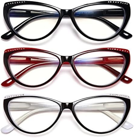 YTDBNS Очила за четене със заключване синя светлина - 3 опаковки на Леки и дизайнерски очила за четене Котешко