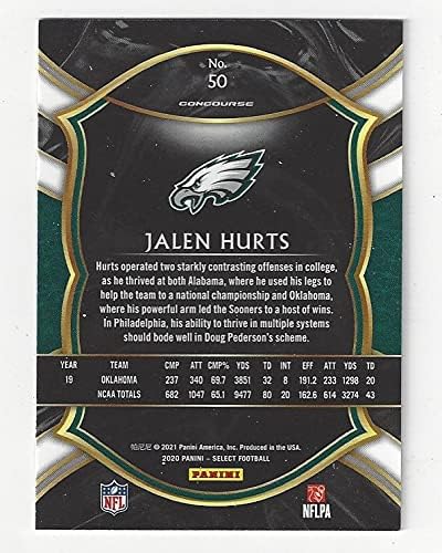 Са подбрани футболна карта Jalen Hurts Новобранец Card Concourse с къс принтом - 2020 Select Football Card 50