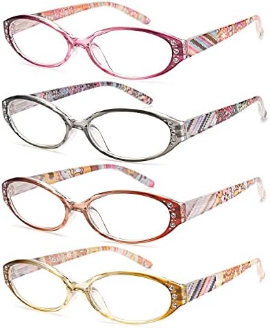 Очила за четене EYEURL за Жени, Блокиране на Синя светлина, 4 Чифта Леки женски Овални компютърни Ридеров с