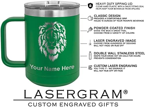 Кафеена Чаша LaserGram с Вакуумна изолация на 15 унция, Платноходка, Приложен Персонални Гравиране (Зелена)