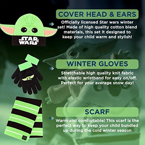 Детска зимна шапка на Междузвездни войни, шал Бебето Йод и зимни ръкавици за момчета и деца, Комплект от 3 теми,