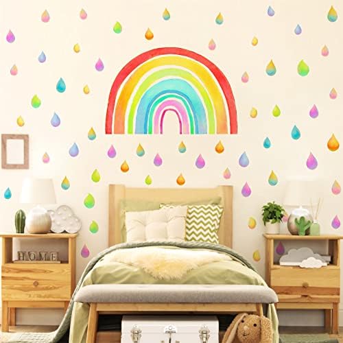 Цветни Преливащи се цветове Стикери за стена, Големи Дъгови Капки Дъжд, Стикери за Стена, Капки Дъжд, Стикери
