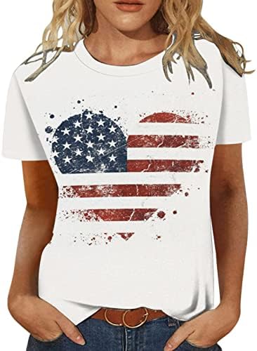 Американски Ризи на 4 юли за Жени, Летни Блузи, Ежедневни Тениски с Къс Ръкав Райе с Флага и Звездите, Патриотическая
