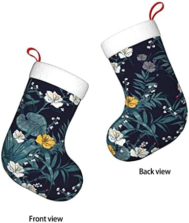 Коледни Чорапи Augenstern Тъмно Син Хибискус Тропически Цветя Двустранни Чорапи За Окачване На Камина.