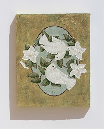 Стенен фигура с Бели Гълъби на Мира в Гнездото на дървото, Начало Декор със злато във формата на листа в потертом
