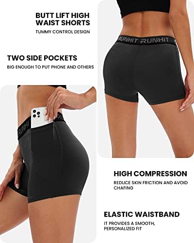 Runhit 3 Опаковки Компрессионных Шорти за жени, къси Панталони за Йога с Висока Талия и Джобове, Волейболни