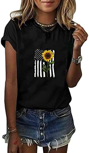Тениска с Американския Флаг, Дамска Блуза с Къс ръкав и Принтом, Върховете на Деня на Независимостта 2023, Летни