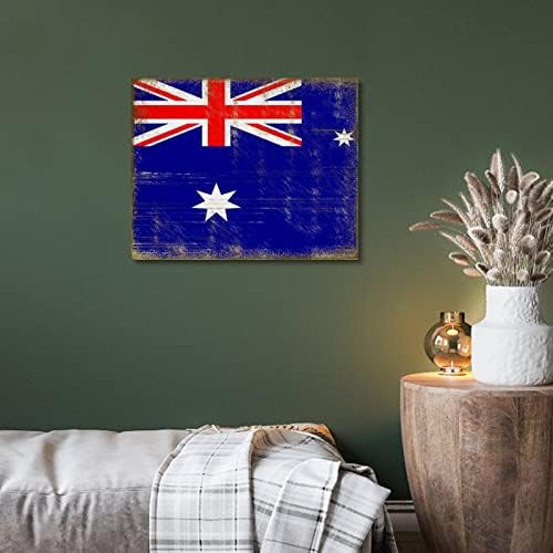 Австралия Печат върху Платно Флаг Австралия Стенни Художествена Живопис с маслени Бои Върху Платно В Дървена Рамка Платно за Домашния Офис Училищна Украса 16x20 См